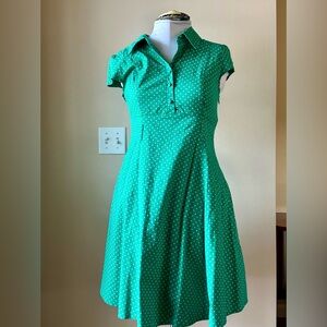 Tropical Wear Vintage/Retro Style Cap Sleeve Green Polka Dot Swing Dress Sz L